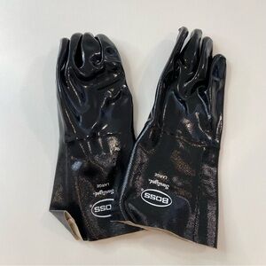 Boss black industrial waterproof rubber glove textured grip long cuff heavy duty